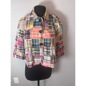 TWEEDS VTG Patchwork Plaid Cropped Jacket Women's Size M Multicolor Boho Funky